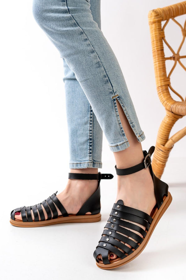 Women's Motali Black Leather Sandals