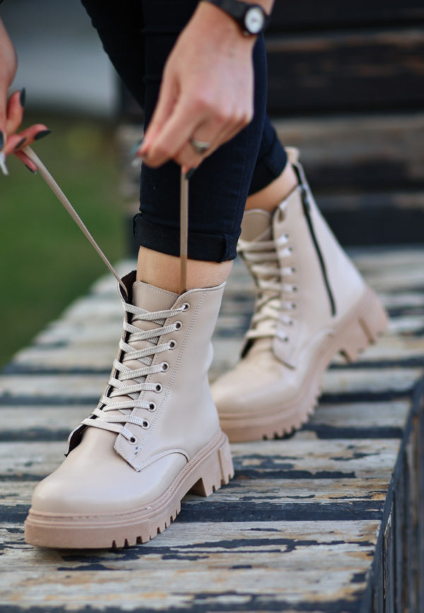 Women's Nude Skin Lace-Up Boots