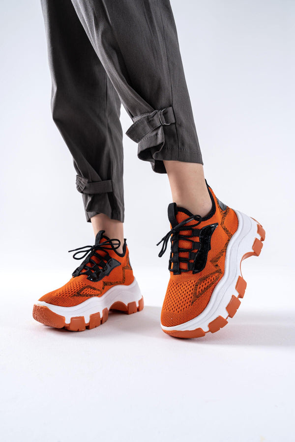 Women's Orange Knitwear Lace-Up Sports Shoes