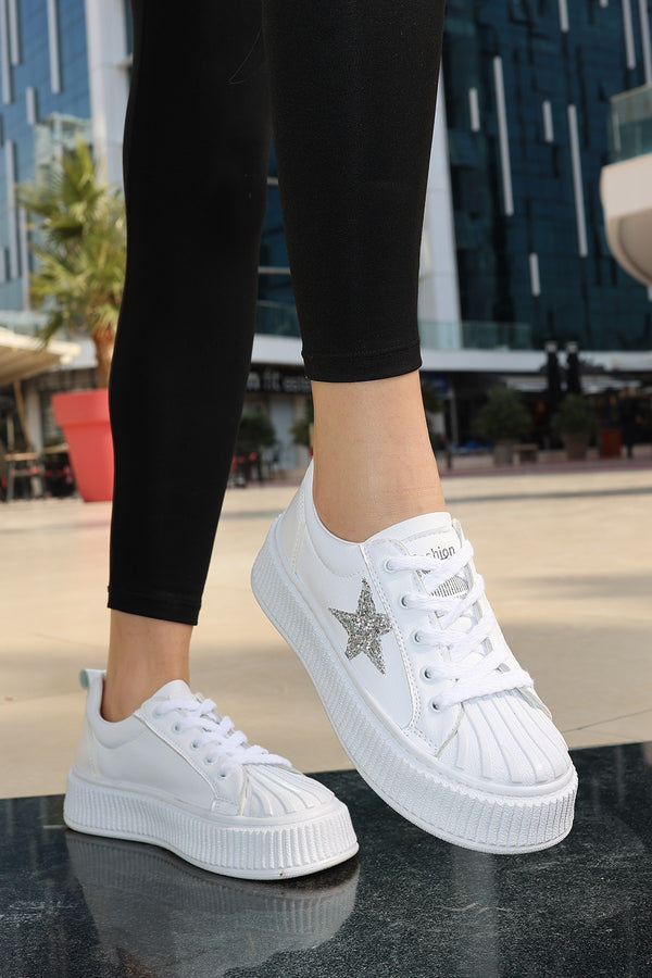 Women's Piata White Leather Laced Sports Shoes