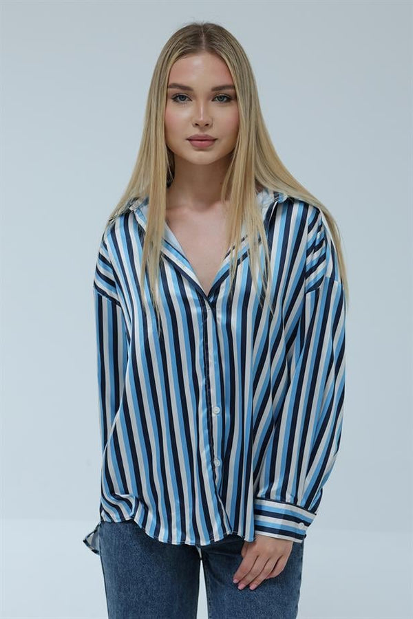 Women's Satin Striped Shirt Blue