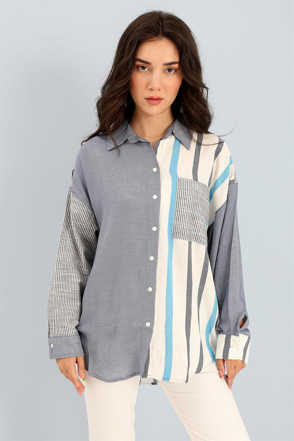 Women's Shirt With Pockets Garnish - Blue