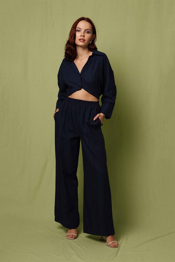 Women's Stitching Detail Trousers Navy Blue