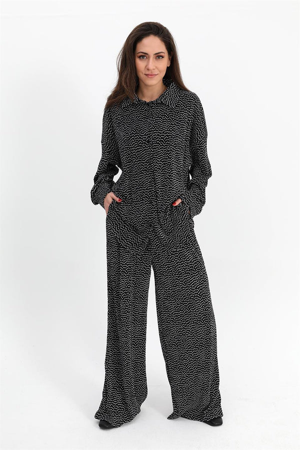 Women's Suit Pleated Knitted Polka Dot Pattern - Black