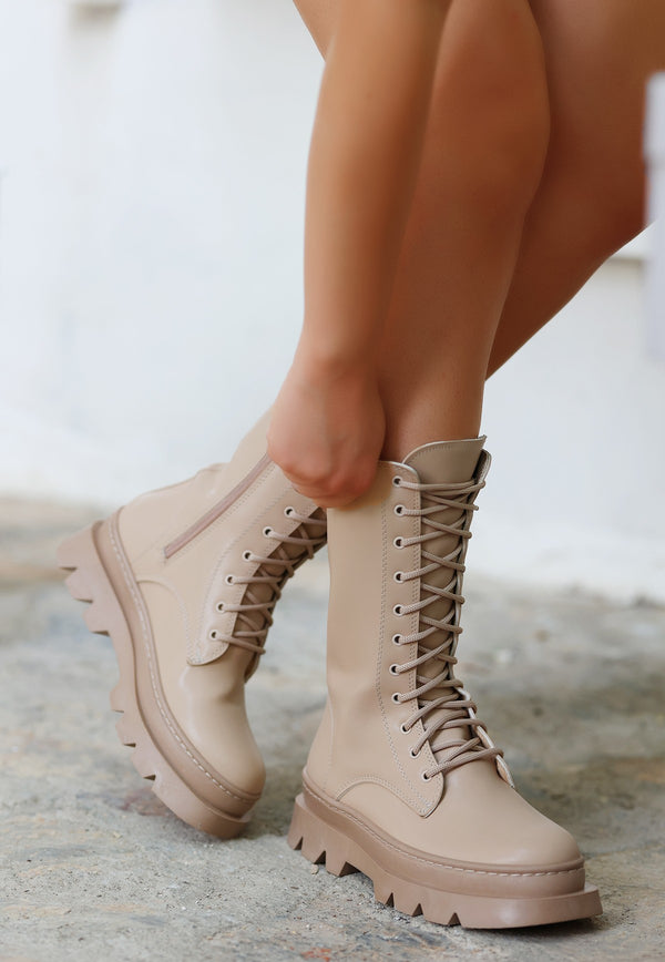 Women's Toir Nude Skin Lace Up Boots