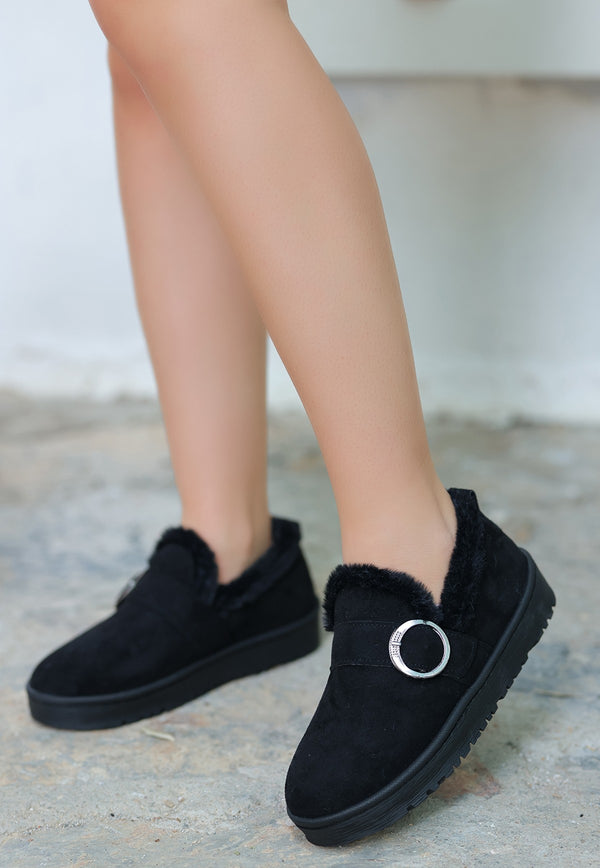 Women's Tote Black Suede Ballerina Shoes