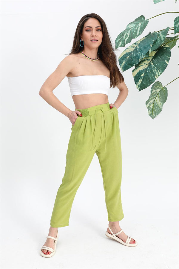 Women's Trouser Waist Elastic Corded Cotton Fabric - Green