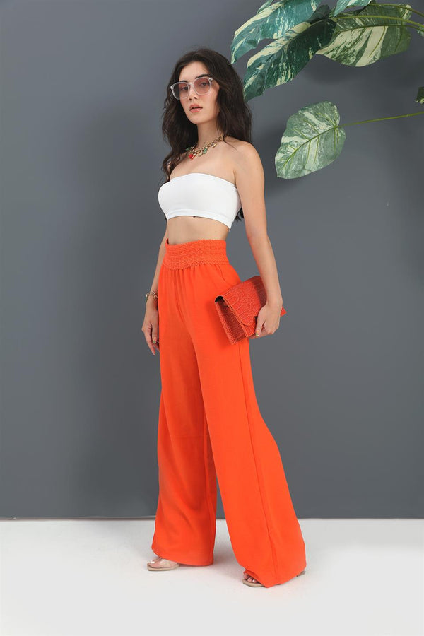 Women's Trousers Waist Knitted Wide Leg - Orange