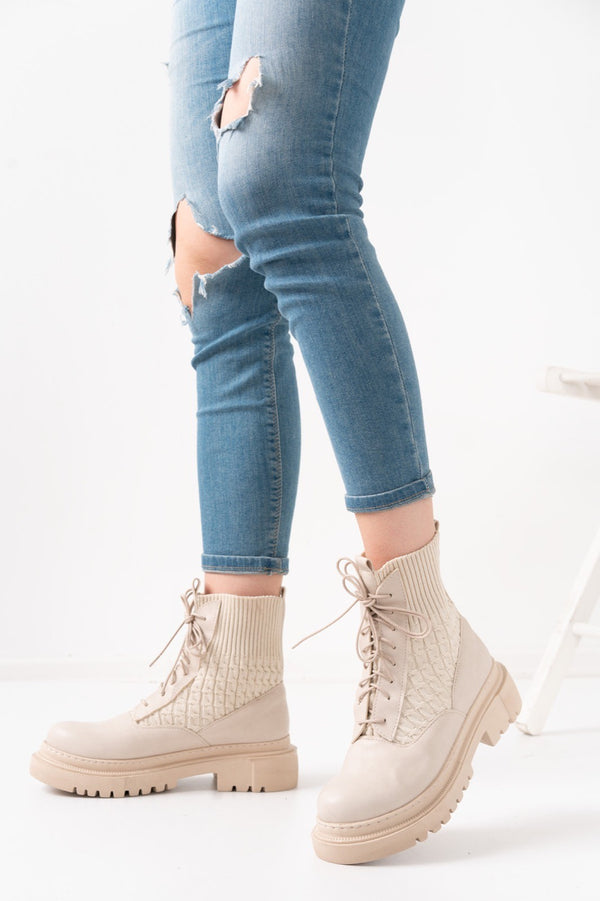 Women's Utag Beige Leather Laced Boots