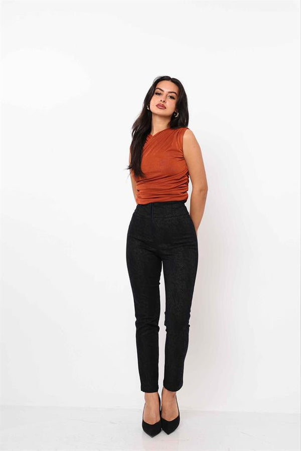 Women's Wave Patterned Trousers Black