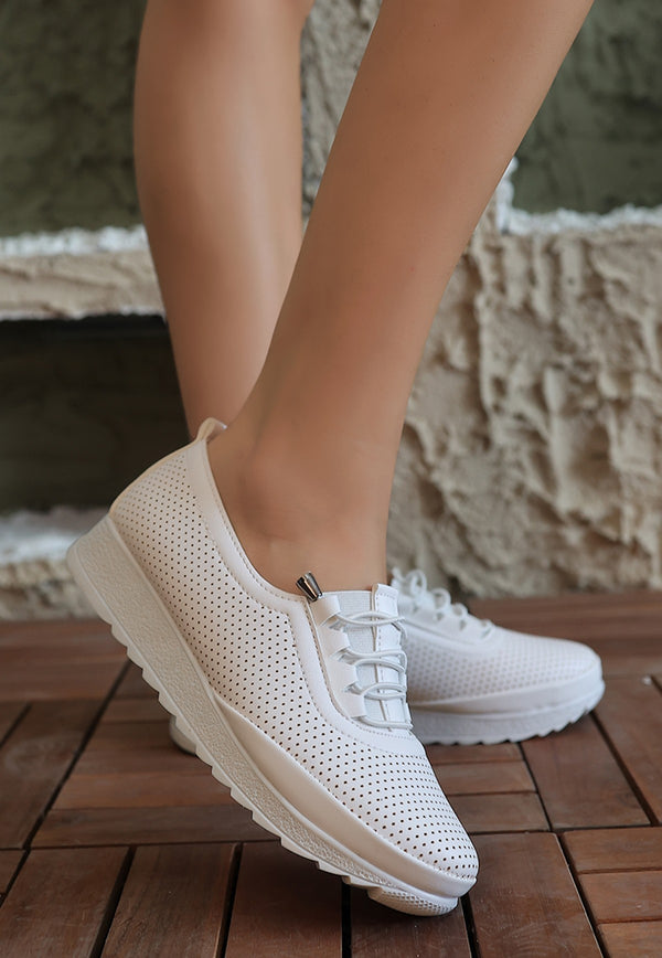 Women's White Leather Ballerina Shoes