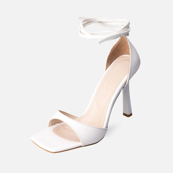 Women's White Leather High Heel Shoes